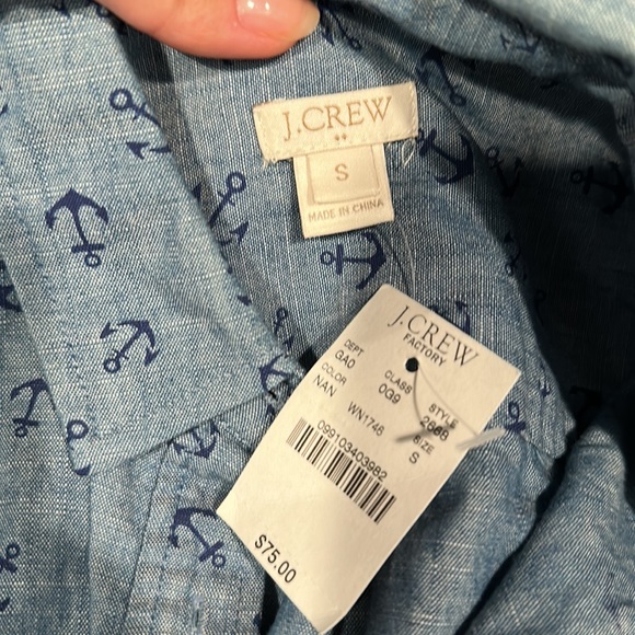 NWT J. Crew Blue Nautical Anchor Print 1/2 Button Down 100% Cotton (Size: Small) - Picture 4 of 5
